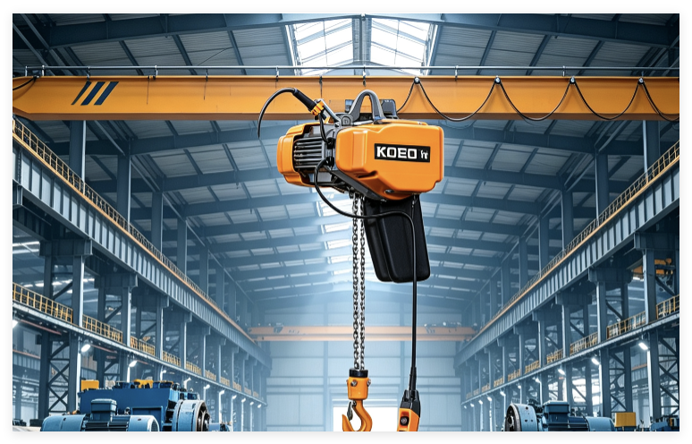 Latest company Cases about Mould Processing Factory | 3T Trolley-Mounted KOEO Electric Chain Hoist + I-Beam Track